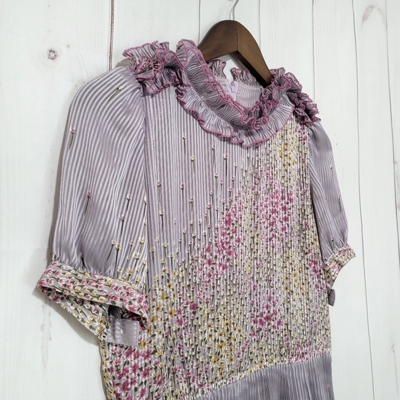 Vintage Tokyo Japan Japanese Ruffle Floral Midi Dress - Picture 4 of 16